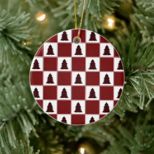 Modern Red Buffalo Plaid Christmas Tree Pattern Ceramic Tree Decoration