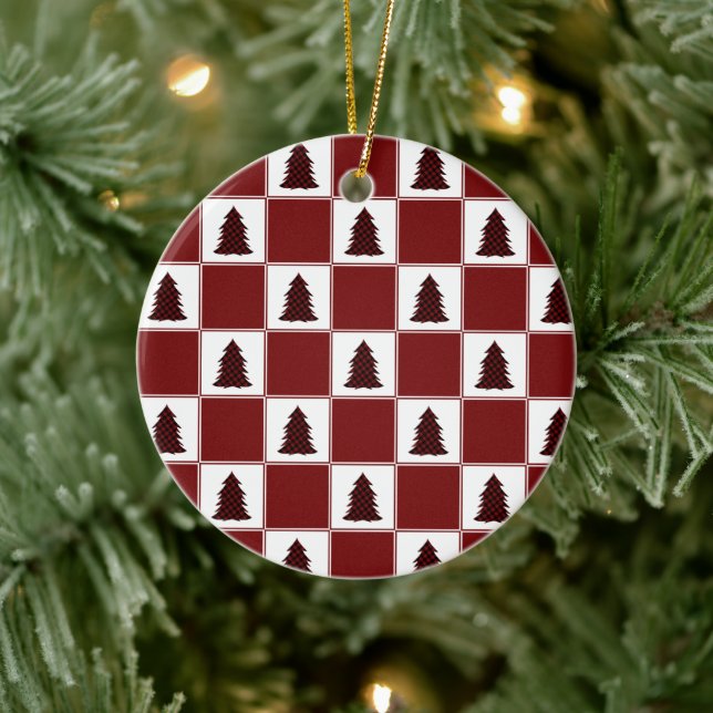 Modern Red Buffalo Plaid Christmas Tree Pattern Ceramic Tree Decoration (Tree)