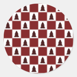 Modern Red Buffalo Plaid Christmas Tree Pattern Classic Round Sticker