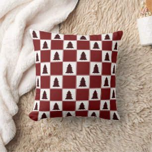 Modern Red Buffalo Plaid Christmas Tree Pattern Cushion