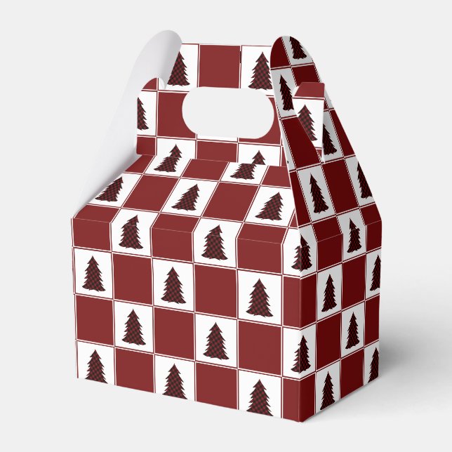Modern Red Buffalo Plaid Christmas Tree Pattern Favour Box (Front Side)