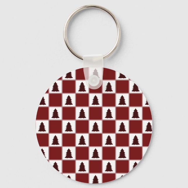 Modern Red Buffalo Plaid Christmas Tree Pattern Key Ring (Front)