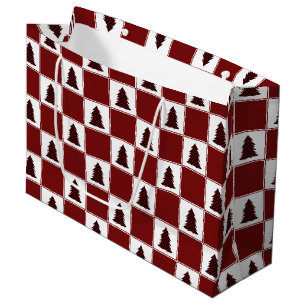 Modern Red Buffalo Plaid Christmas Tree Pattern Large Gift Bag