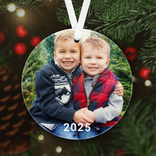 Modern Red Buffalo Plaid Holiday Photo Keepsake Ornament