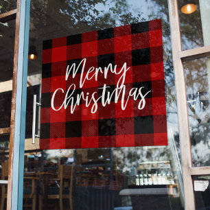 Modern Red Buffalo Plaid Merry Christmas Window Cling
