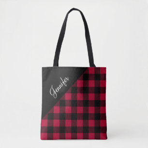 Modern Red Buffalo Plaid Pattern Tote Bag