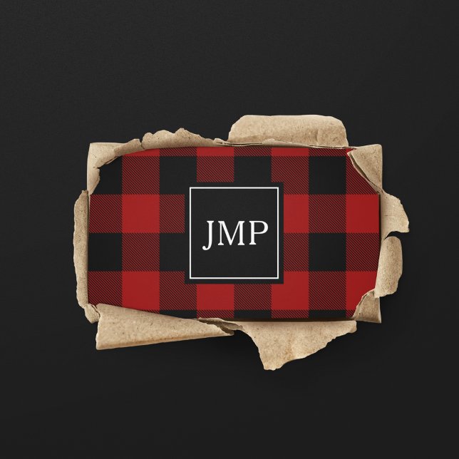 Modern Red Buffalo Plaid Personal Initial Business Card (Creator Uploaded)
