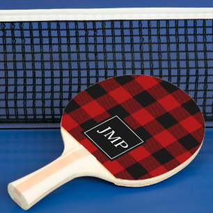 Modern Red Buffalo Plaid   Personal Initial  Ping Pong Paddle