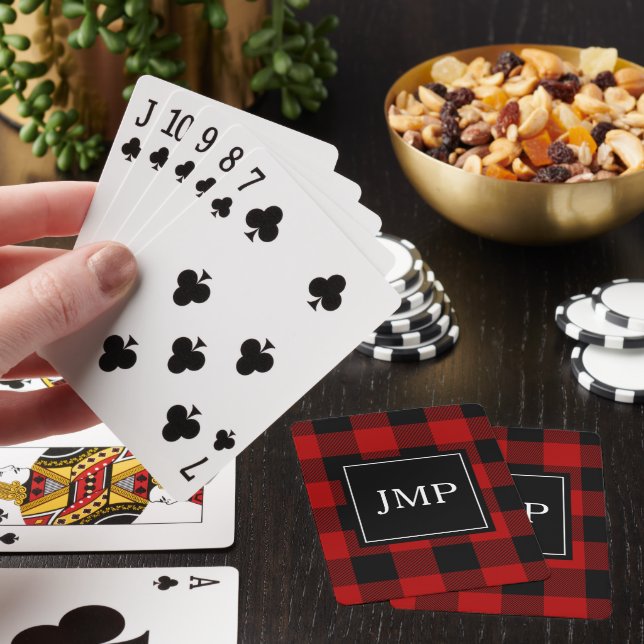 Modern Red Buffalo Plaid | Personal Initial  Playing Cards (In Situ)