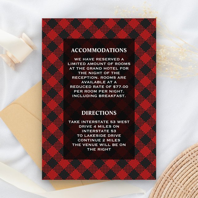 Modern Red Buffalo Plaid Wedding Details Enclosure Card (Creator Uploaded)