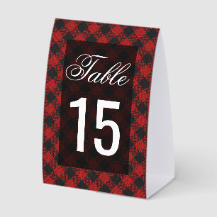 Modern Red Buffalo Plaid Wedding Table Number