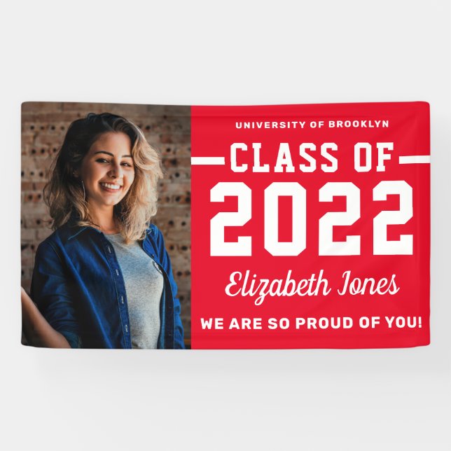 Modern Red Burgundy Class of 2022 Photo Graduation Banner (Horizontal)