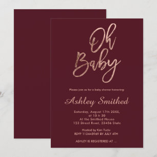 Modern red burgundy fall chic Oh baby shower Invitation