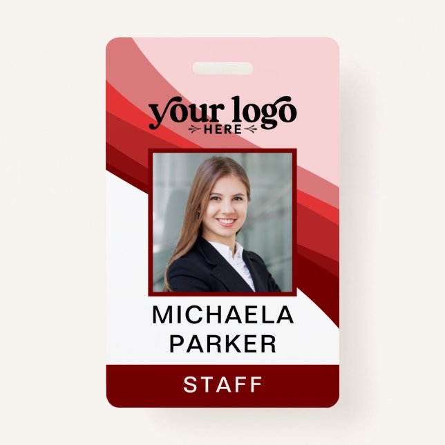 Modern Red Business Logo Employee Photo ID Badge (Front)