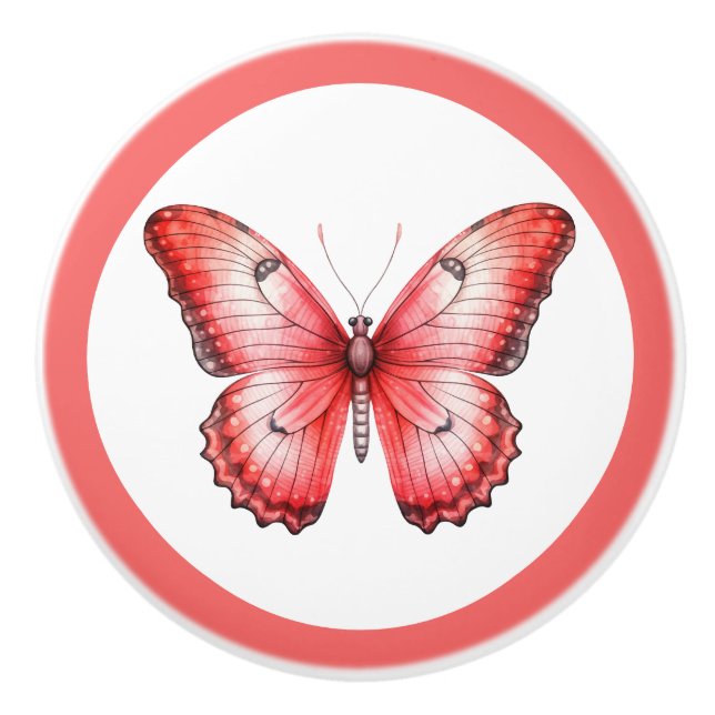 Modern Red Butterfly Pretty Girl's Drawer Knob (Front)
