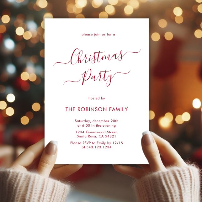 Modern Red Calligraphy Holiday Christmas Party Invitation (Creator Uploaded)