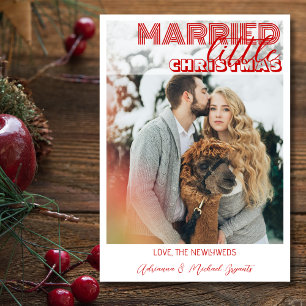 Modern Red Calligraphy Married Little Christmas Holiday Card