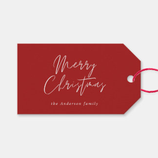 Modern Red Calligraphy Merry Christmas Script Gift Tags