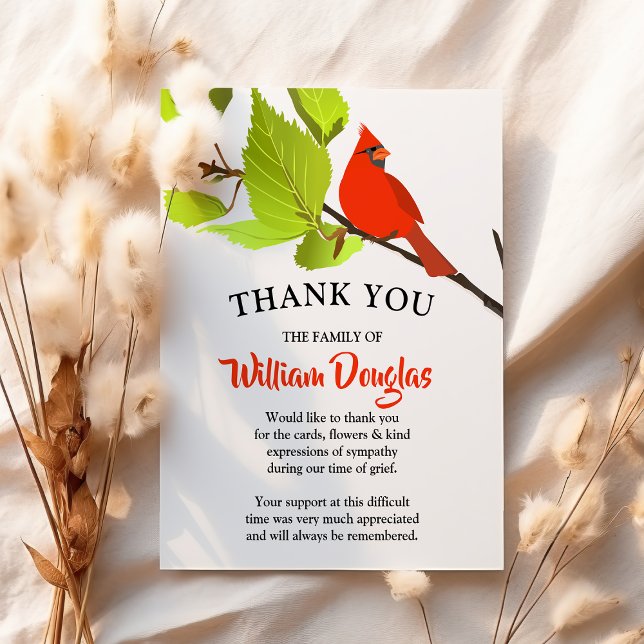 Modern Red Cardinal Funeral Memorial Thank You Card (Creator Uploaded)