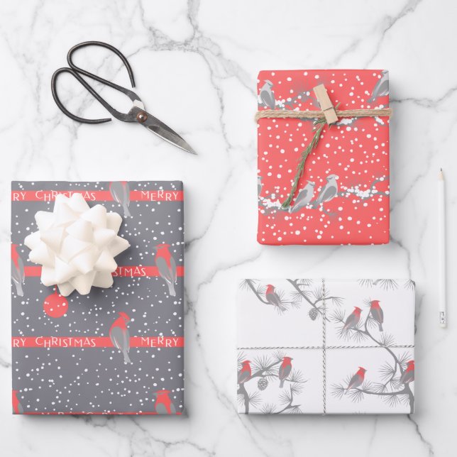 Modern Red Cardinal Winter Christmas Wrapping Paper Sheet (Front)