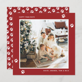 Modern Red Cat Dog Owner Photo Holiday Card