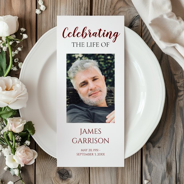 Modern Red Celebration of Life Memorial Program Rack Card (Creator Uploaded)