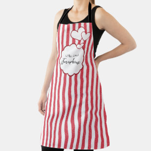 Modern Red Chalk Stripes Background Triple Hearts Apron