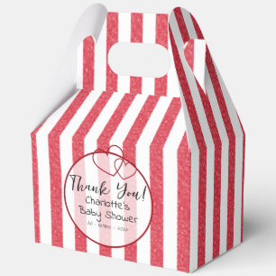 Modern Red Chalk Stripes Double Hearts Baby Shower Favour Box