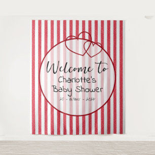 Modern Red Chalk Stripes Double Hearts Baby Shower Tapestry