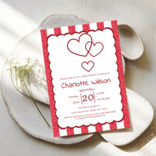 Modern Red Chalk Stripes Vertical Baby Shower Invitation