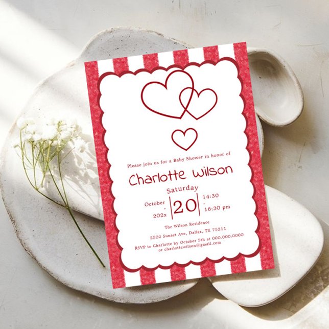 Modern Red Chalk Stripes Vertical Baby Shower Invitation (Creator Uploaded)