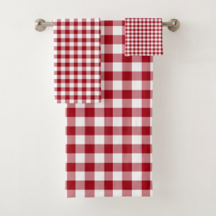 Modern Red Checked Gingham Pattern Bath Towel Set