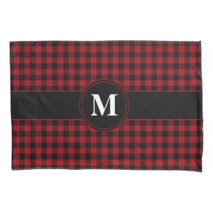 Modern Red Checks Monogram  Pillowcase