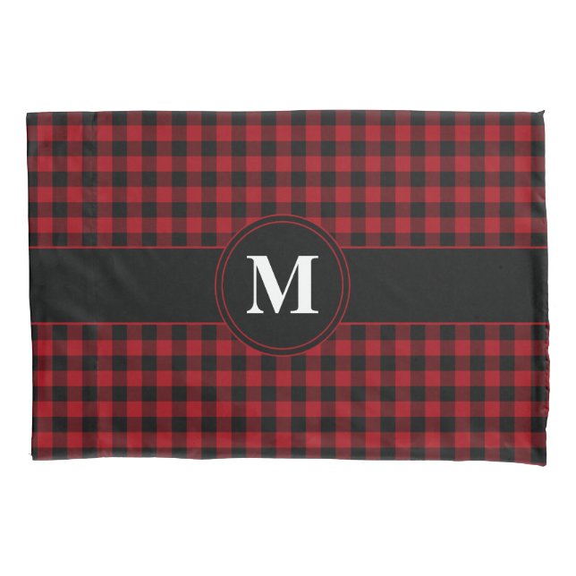 Modern Red Checks Monogram  Pillowcase (Front)