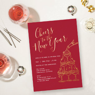 Modern Red Cheers to the New Year Party Foil Inv