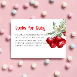 Modern Red Cherry Baby Shower Book Enclosure Card