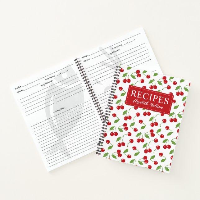Modern Red Cherry Pattern Cookbook Recipe Notebook (Inside)