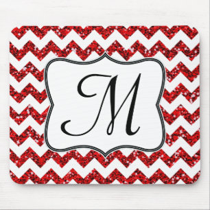 Modern Red Chevron Monogram Initial Mouse Pad