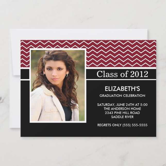 Modern Red Chevron Photo Graduation Party Invitation (Front)