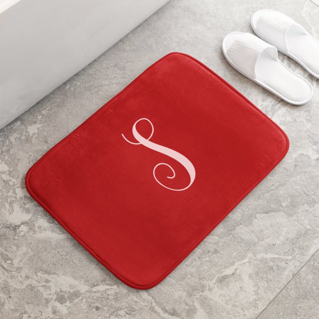 Modern Red Chic and Stylish Custom Monogram Bath Mat (Creator Uploaded)
