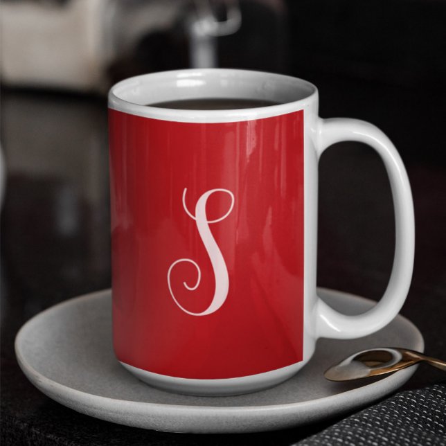 Modern Red Chic and Stylish Custom Monogram Coffee Mug (Creator Uploaded)