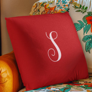 Modern Red Chic and Stylish Custom Monogram Cushion