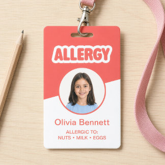 Modern Red Child Food Allergy ID Badge
