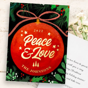 Modern Red Christmas Ball Ornament Botanical Foil Holiday Card