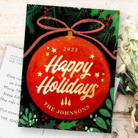 Modern Red Christmas Ball Ornament Botanical