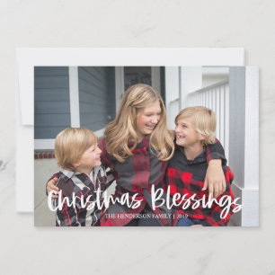 Modern Red Christmas Blessings Photo Holiday Card