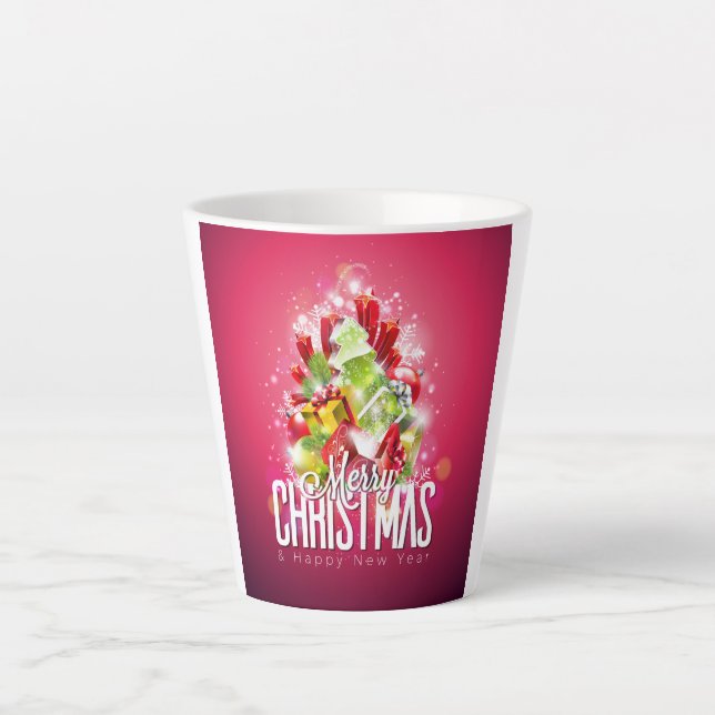 Modern Red Christmas Graphic Design Illustration Latte Mug (Front)
