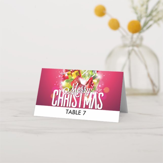 Modern Red Christmas Graphic Design Illustration Place Card (Front)