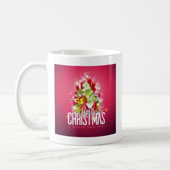 Modern Red Christmas Graphic Illustration Coffee Mug (Left)