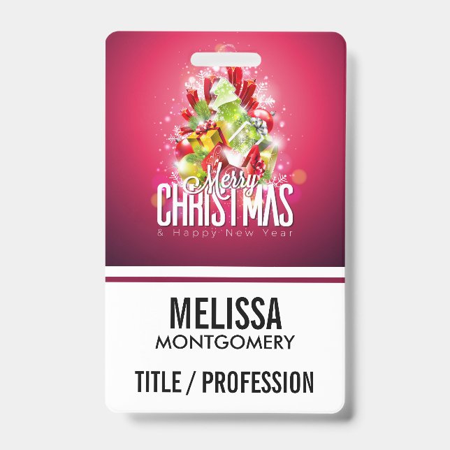 Modern Red Christmas Graphic Illustration ID Badge (Front)